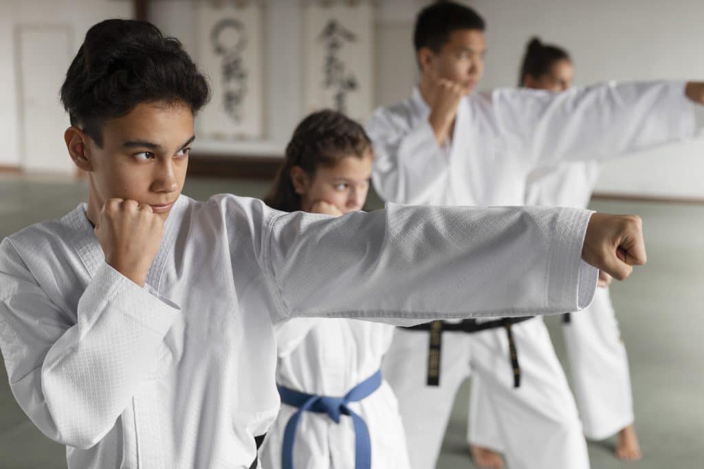 niños practicando artes marciales