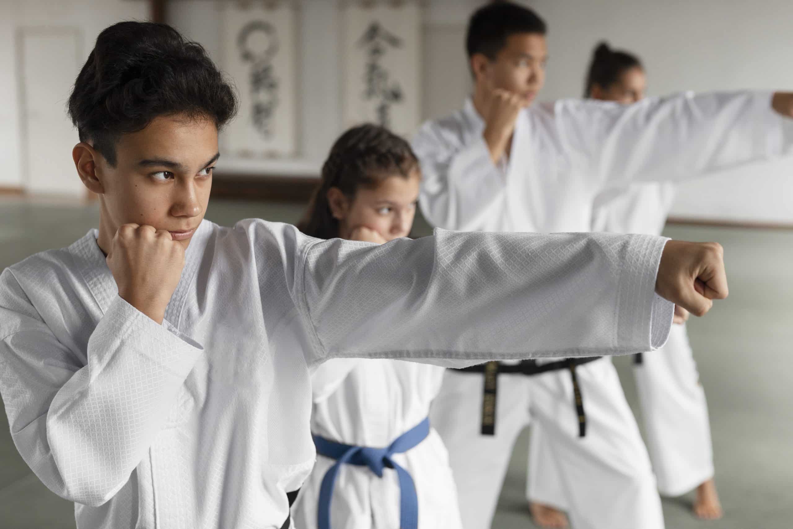 niños practicando artes marciales